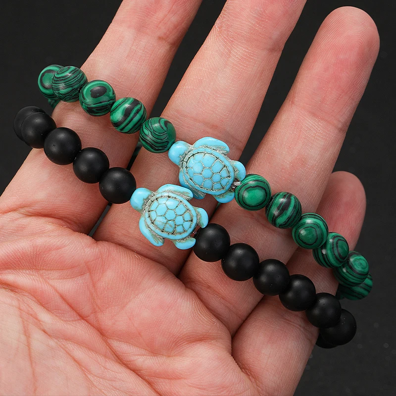 Natural Stone Powder Bangle Women Men Bracelet Beach Beach Turquoise Sea Turtle  Accessories from the marine style collection view 6
