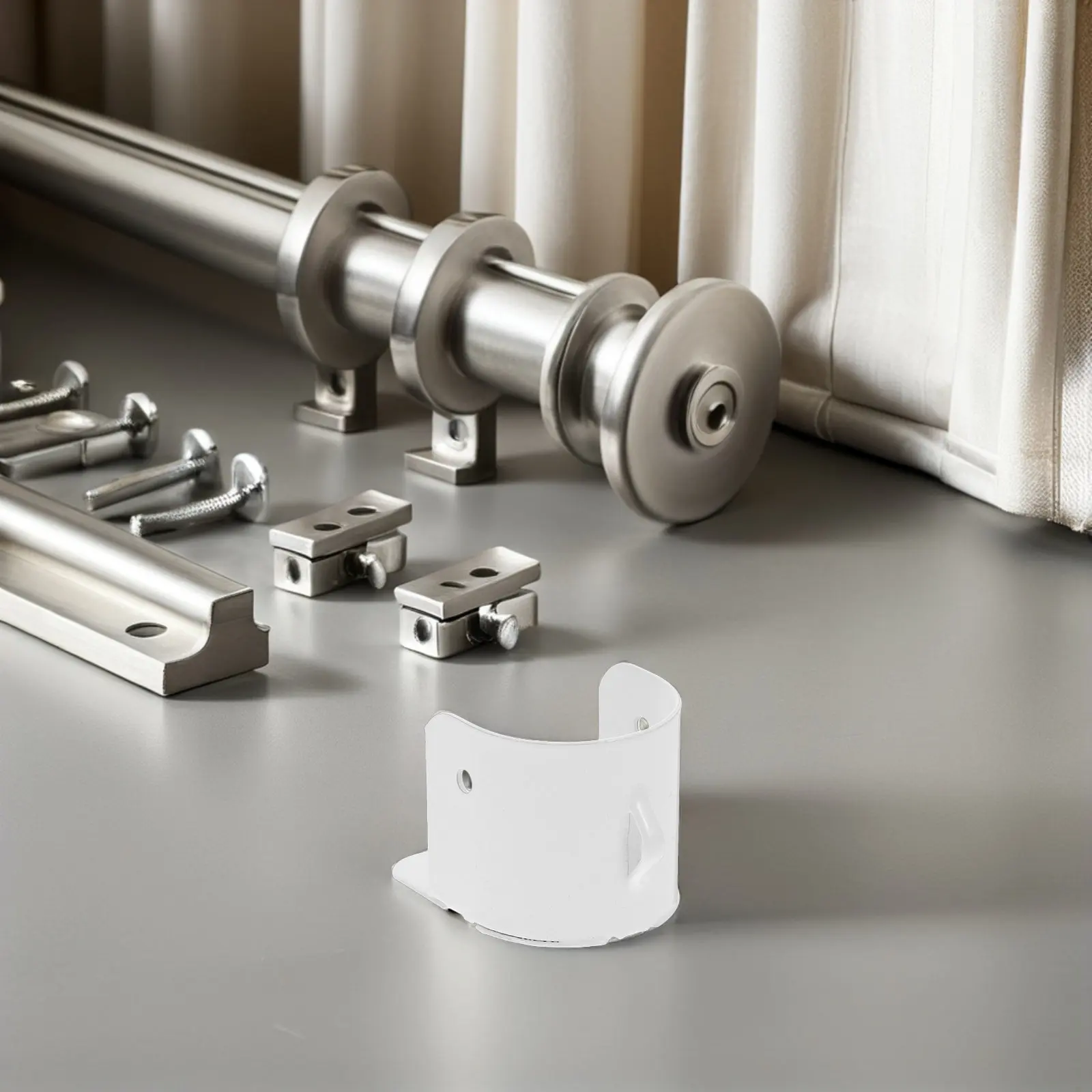 8Pcs Curtain Rod Bracket Set Stainless Steel Wardrobe Pole Sockets Round Bar Flange Mount Side Support Wall Mount Rod Holder