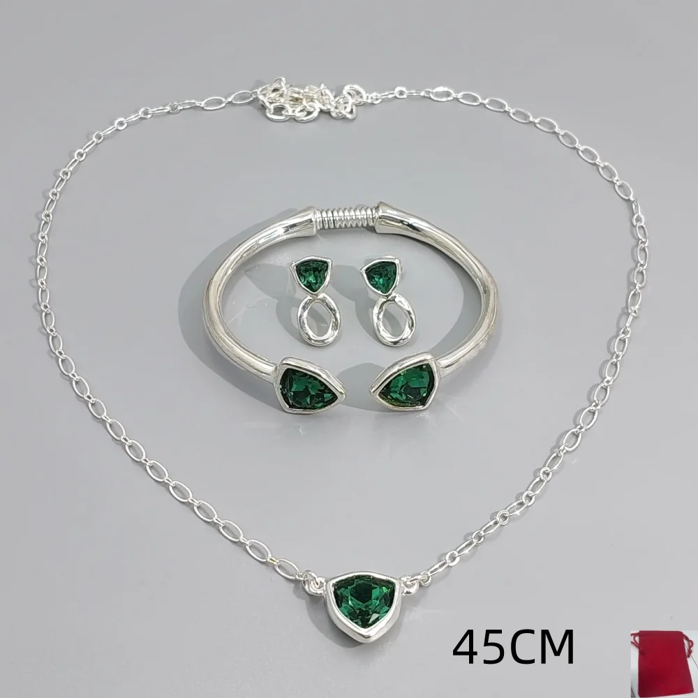 2026 Spain Beautiful socialite style colorful zircon geometric jewelry three piece set popular gift