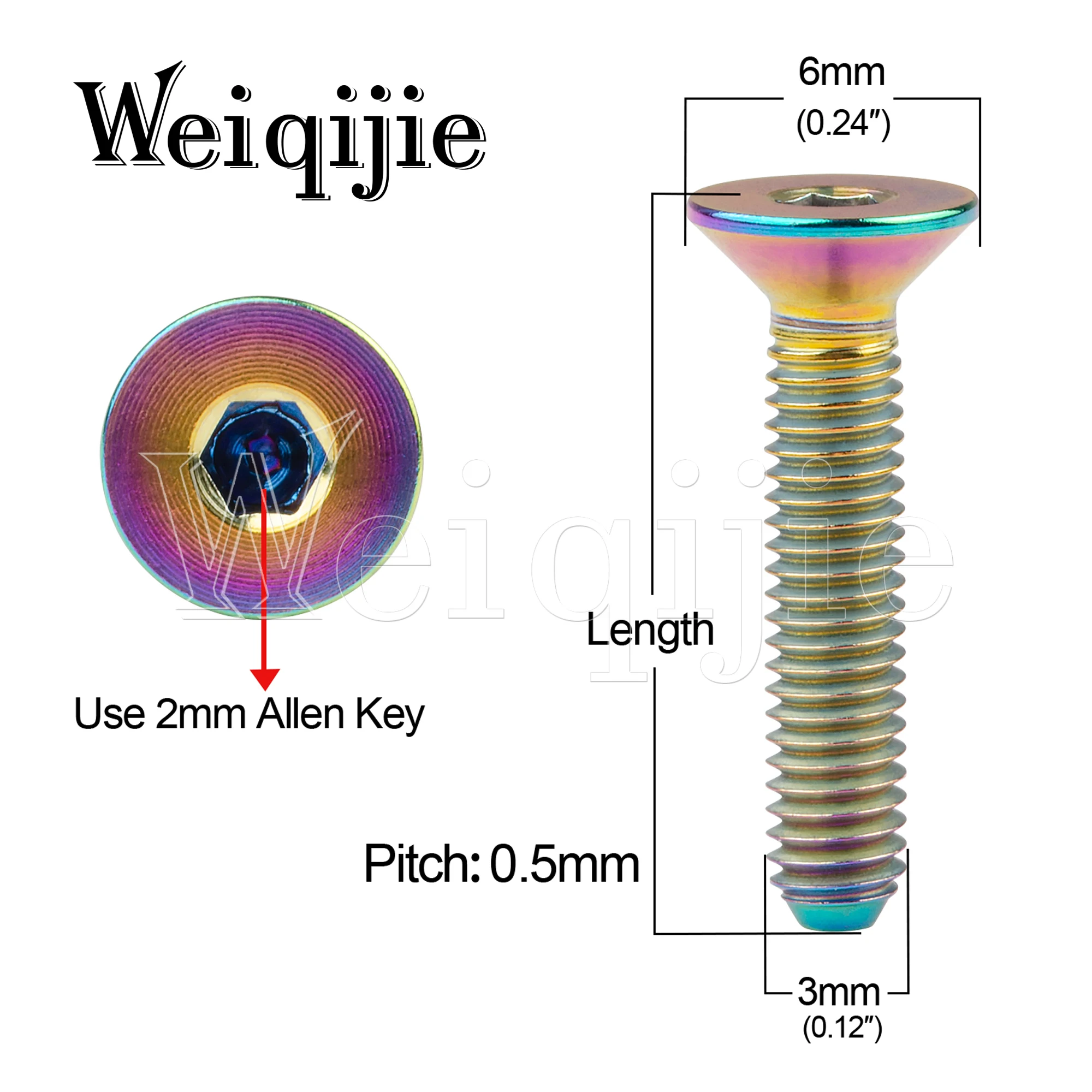 Weiqijie Titanium Bolt M3/M4/M5 X 6 8 10 12 15 18 20 25 30mm Hex Socket Countersunk Head Screw for Bicycle Accessories