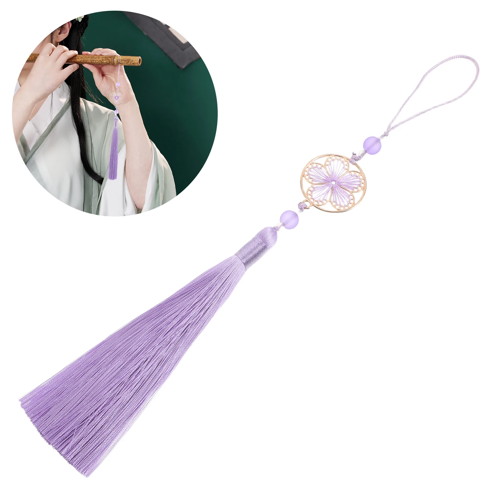 

Bamboo Flute Tassels Craft Making Diy Beads Decor Beaded Ornaments Chinese Instrument Pendant Fringe Exquisite Lavender
