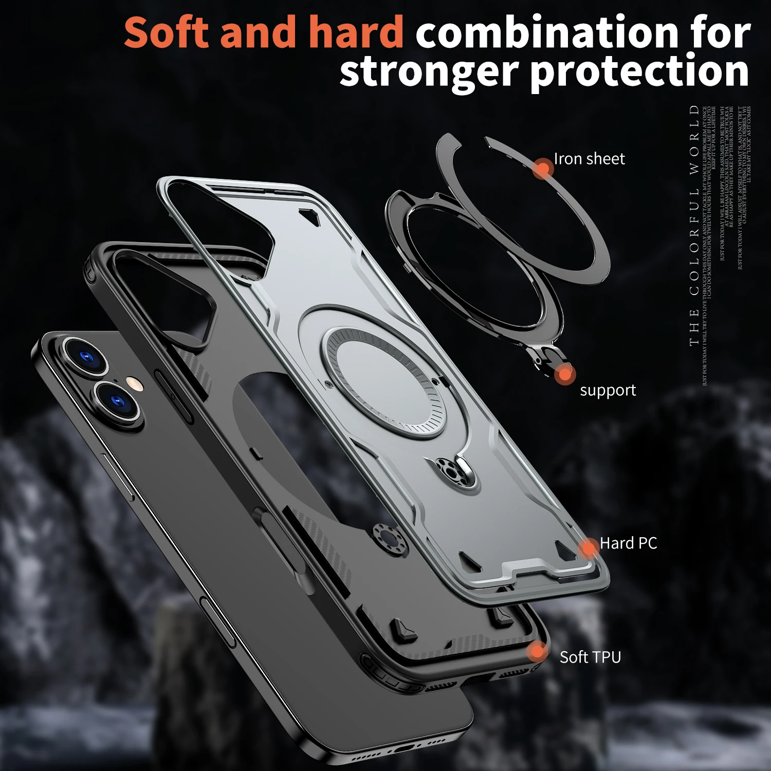 Shockproof Armor Case for iPhone, Folding Holder, Magnetic Stand, Magsafe Metal Ring, 360 ° Rotation, 16, 15, 14 Pro Max, 12, 13