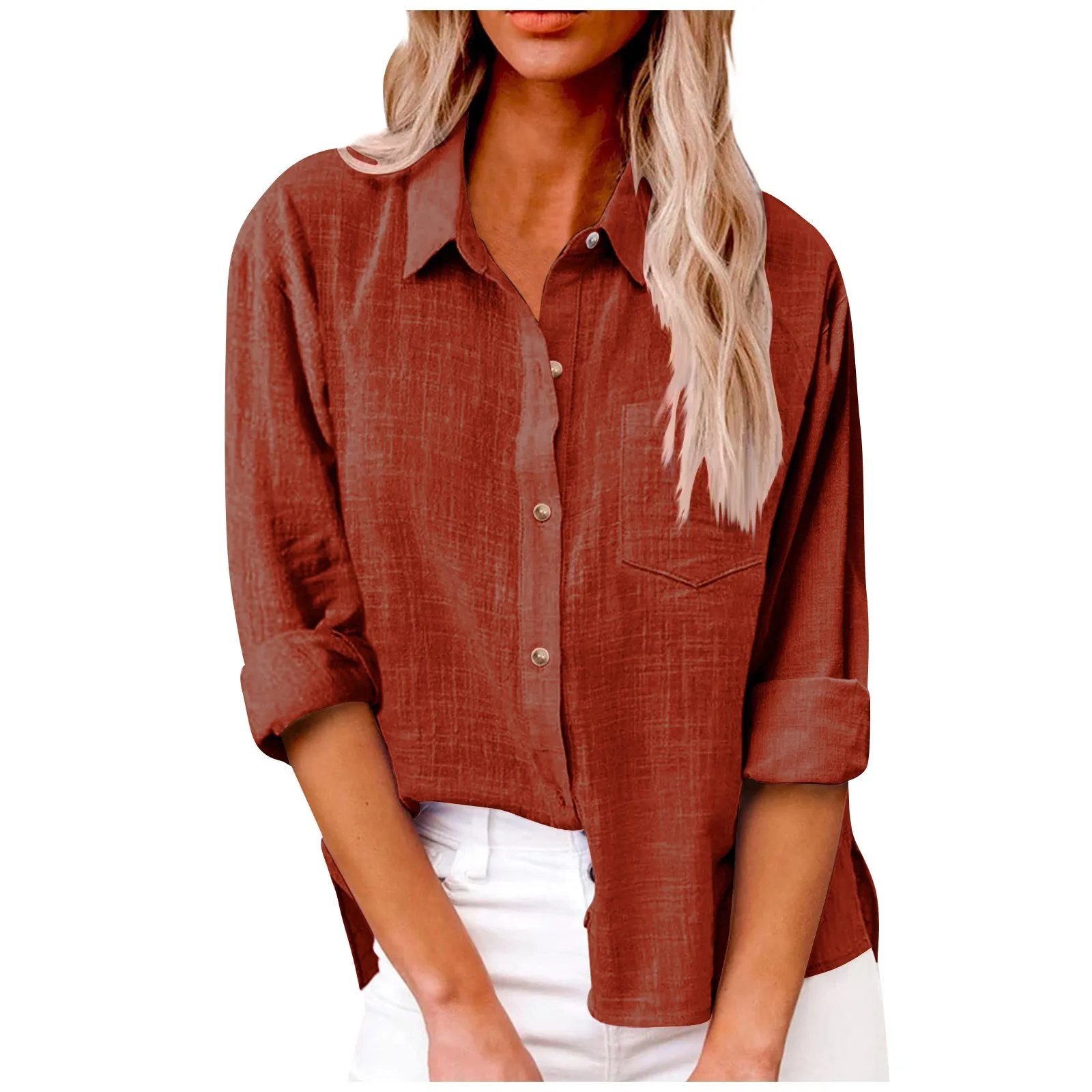 New Women\'s Print Shirt 2024 Spring Autumn Solid Color Long Sleeve Button Turn-down Collar Loose Shirt Casual Large Size Shirt