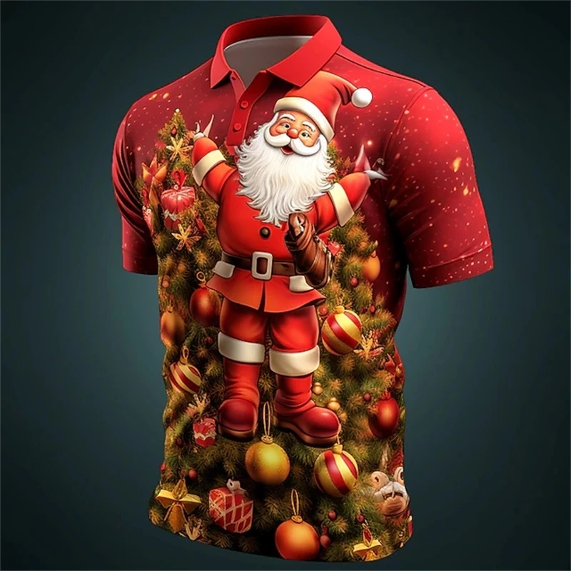 

Men's Women's Santa Claus Graphic Polo Shirts Christmas Theme Creative Design Short Sleeve Tops 3D Festival Lapel Button Clothes