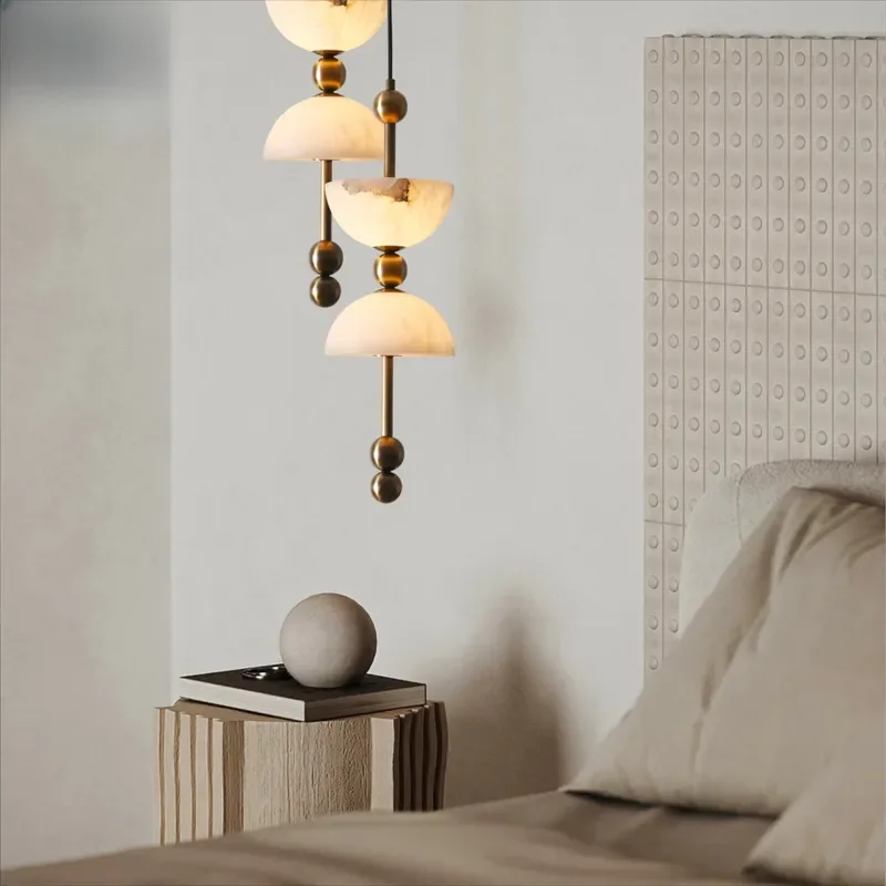 Double Layer Alabaster Pendant Light Brass Ball Accent Hanging Lamp for Dining Room