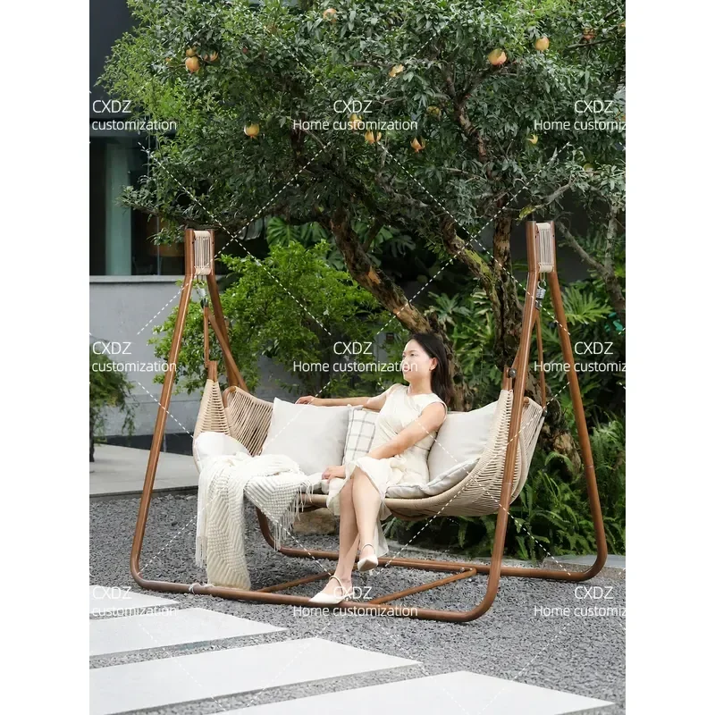 Outdoor Double Hanging Chair Swing Cradle for Courtyard Villa Garden Terrace Balcony Hammock Seat