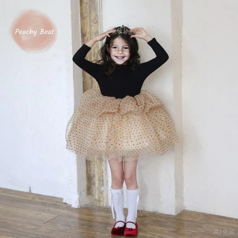 

Платье-пачка принцессы в горошек для маленьких девочек, винтажное платье с длинными рукавами для малышей, праздничное платье на день рождения, одежда для малышей, От 18 месяцев до 10 лет