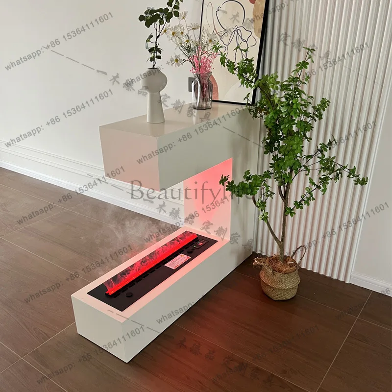 French light luxury cream white fireplace decorative cabinet simple atomization humidification solid wood texture storage