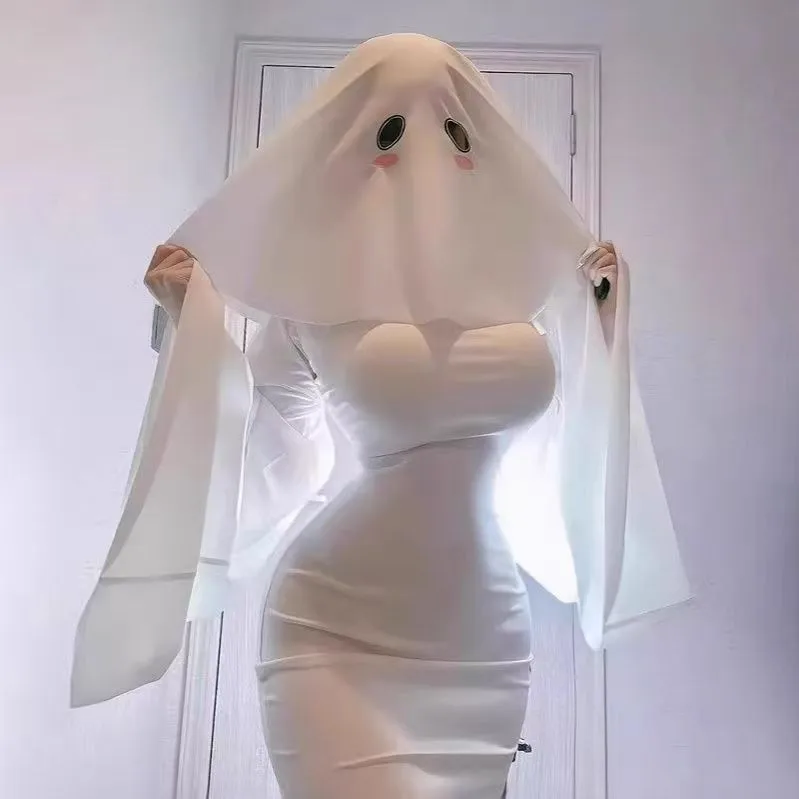 Original Cosplay Outfit Ghost Dress Full Set Long Sleeve Slim Fit Halloween Role Play Stage Performance Party Fancy Dress Women