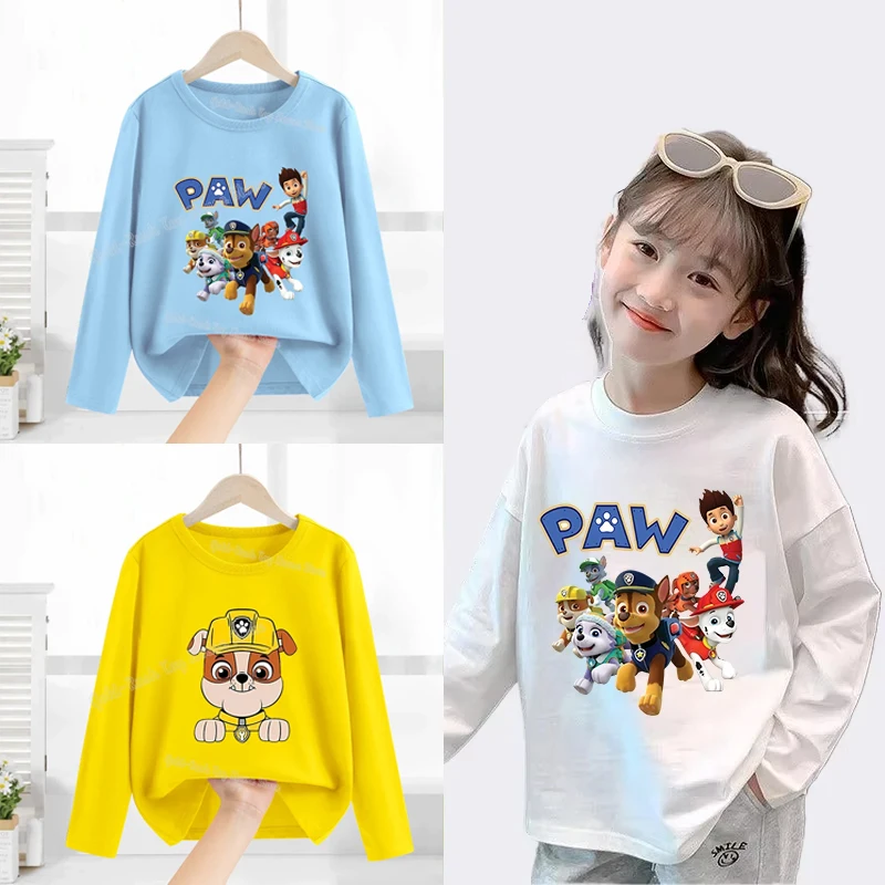 Paw Patrols Chase Skye Long Sleeve T-shirt Marshall Rubble Autumn Cotton Tees Boys Girls  Tops Cartoon Dog Print Clothes