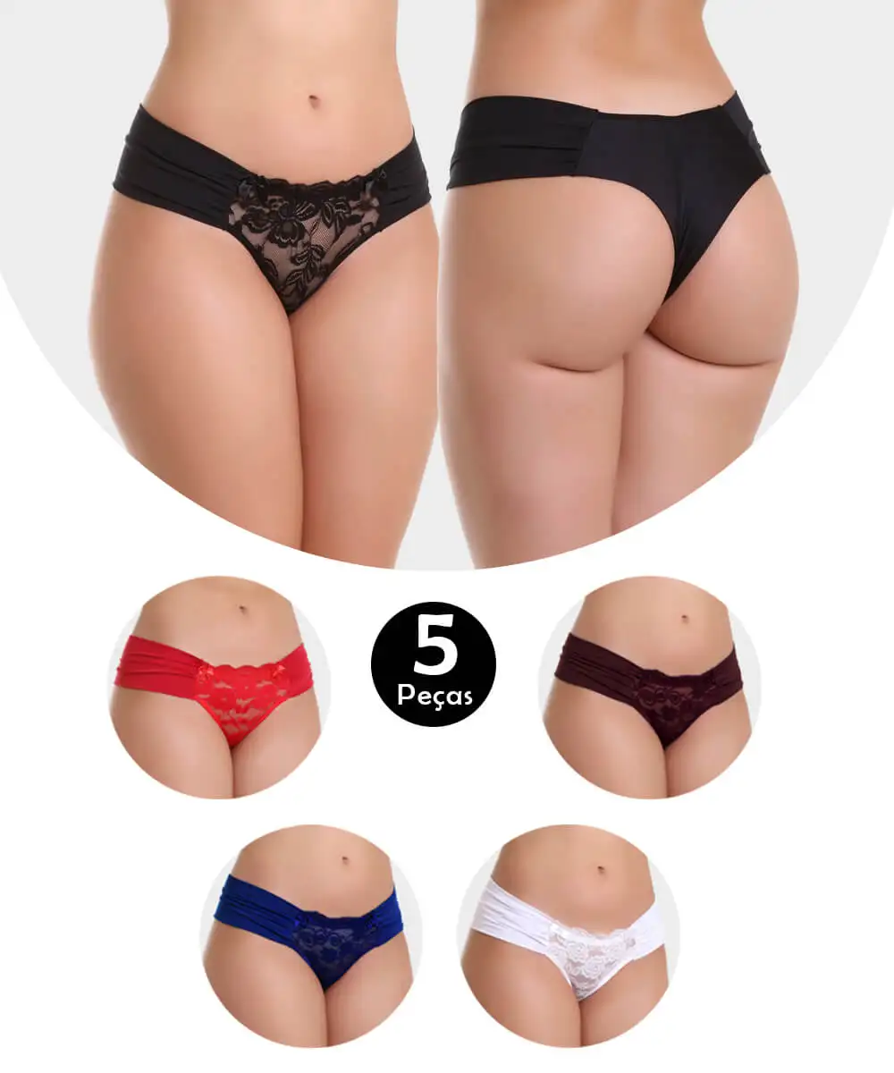 Kit 5 Panty IMI Lingerie Thong Double Thong Thong In Microfiber And Lace Sexy Sexy Underwear