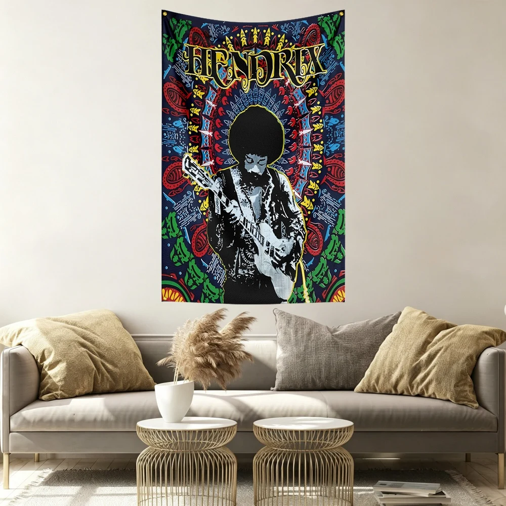 Jimi Hendrix Music Flag Banner Vivid Color Fade Resistant With Metal Grommets Outdoor Garden Yard Indoor Dorm Room Wall Hanging