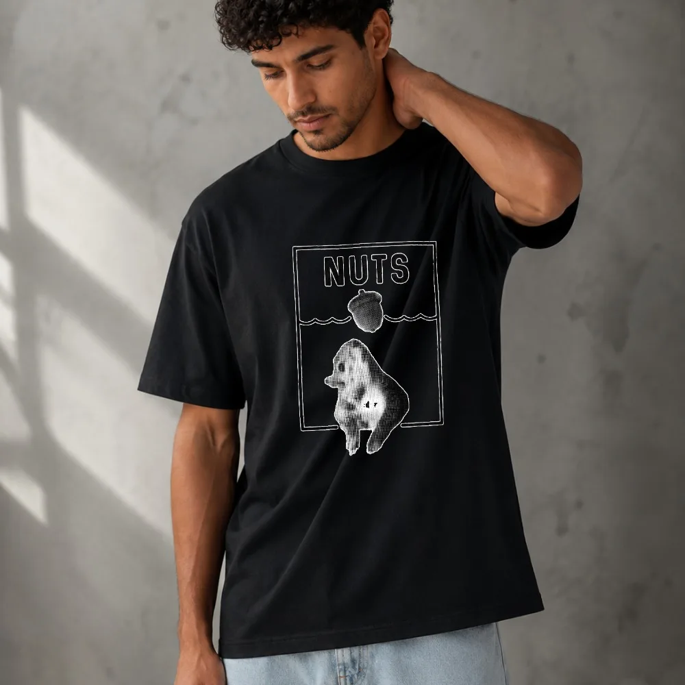 Nuts Funny Squirrel Acorn Graphic Print Men Modal T‑Shirt Soft Lightweight Summer Casual Tops Humor Animal Daily Streetwear Tees