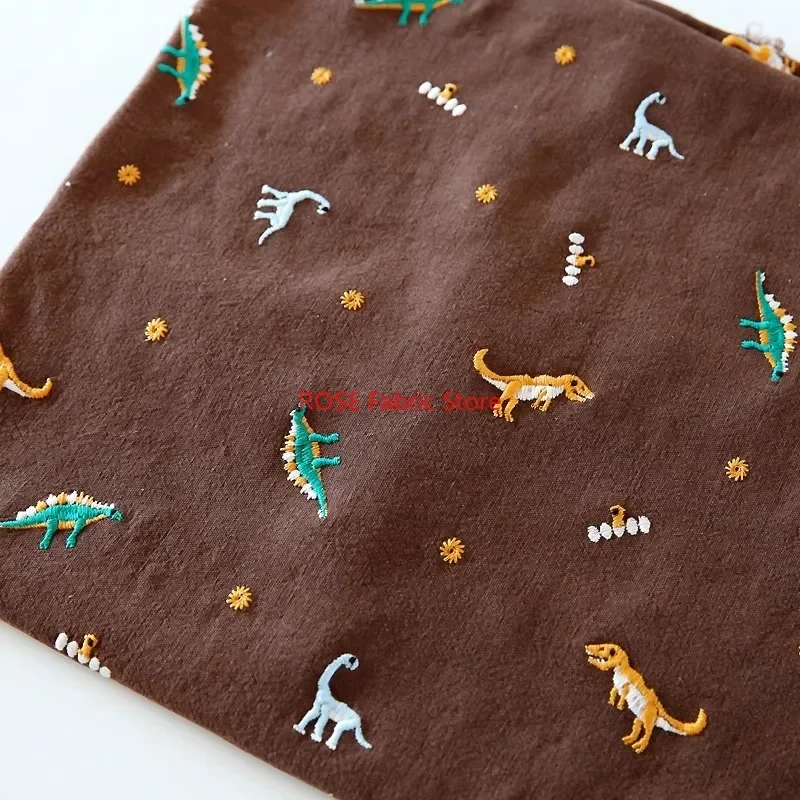 Dinosaur animal pattern embroidery Cotton and Linen Fabric Clothing Fabric Sofa Throw Pillow DIY Handmade Material