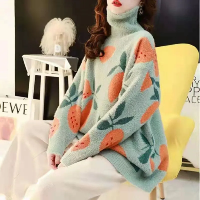 Women 2023 Autumn/Winter New Sweater Knitwear Large Lazy Style Pullover Loose and Thickened Outwear All-match Hin Thin