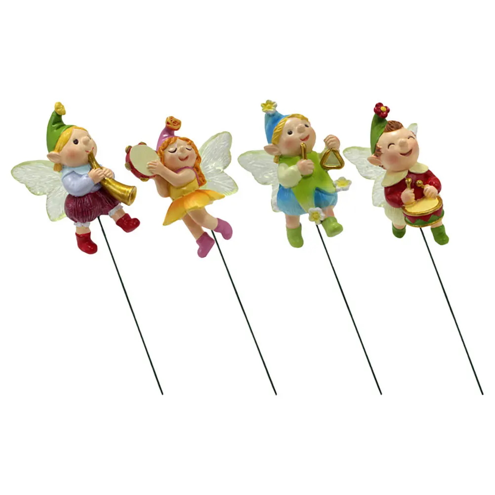 

4Pcs Music Elf Garden Stake Durable Resin Yard Decor Outdoor Patio Ornaments Adorable Insert Flower Pot Decoration