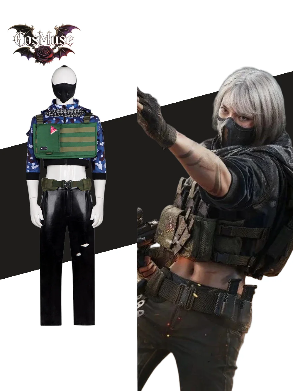 Disfraz de Cosplay de Mai Xiaowen del Anime Delta Force Garena, Conjunto Completo con Top, Pantalones, Cinturón, Bolsa de Pecho y Máscara para Adultos, Fan Art