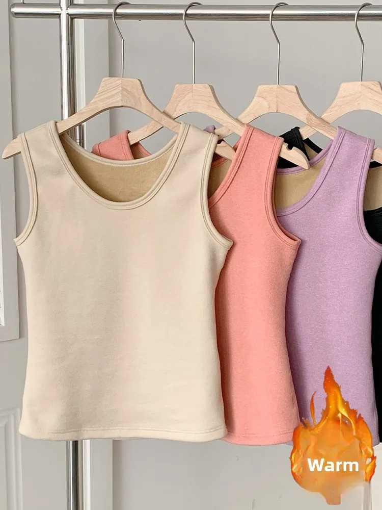 

Thiened Fce Warmth Vest Women Color Svel Thermal Base irt Large Size Winter Home Clothes round Ne Top