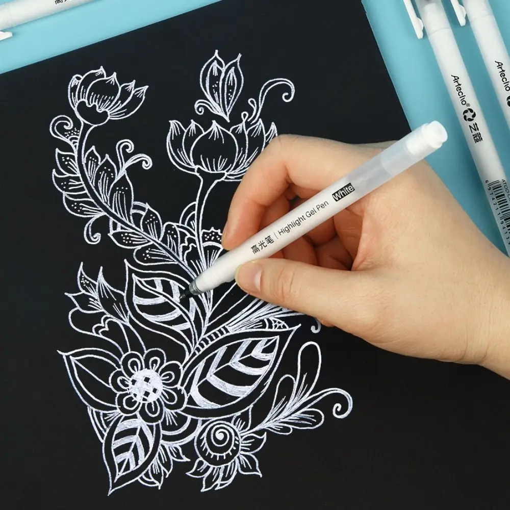 

New 1mm Fine Tip White Ink Gel Pen Student Stationery Drawing Art Writing Art Markers School Supplies Highlight Marker Pen