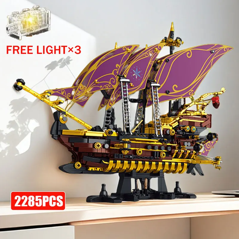 

2285PCS Future Pirate Ship Building Blocks Boat Model Bricks With Led Decoration Ornament Assembly Toys For Kids Holiday Gifts