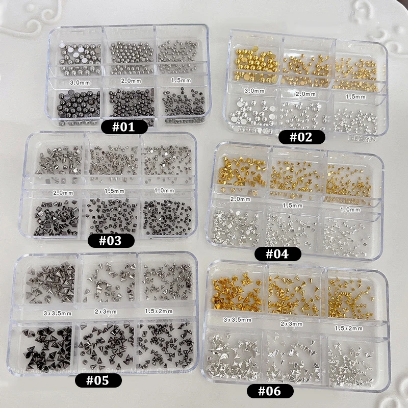 Nagelkunst Steentjes Decoraties Manicure Charms Mixgrootte Punk Stevige klinknagels HemiSphere Vierkant Scherpe kegel Goud Zilver K Gun Zwart