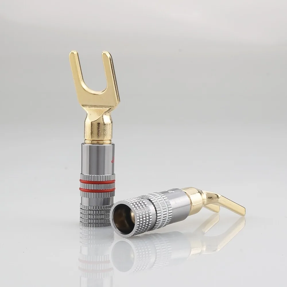 4/8PCS Audiocrast BY839G Gold Plated Brass Y Spade Plug Solder Type DIY Speaker Terminal Connector for Amplifier Binding Post