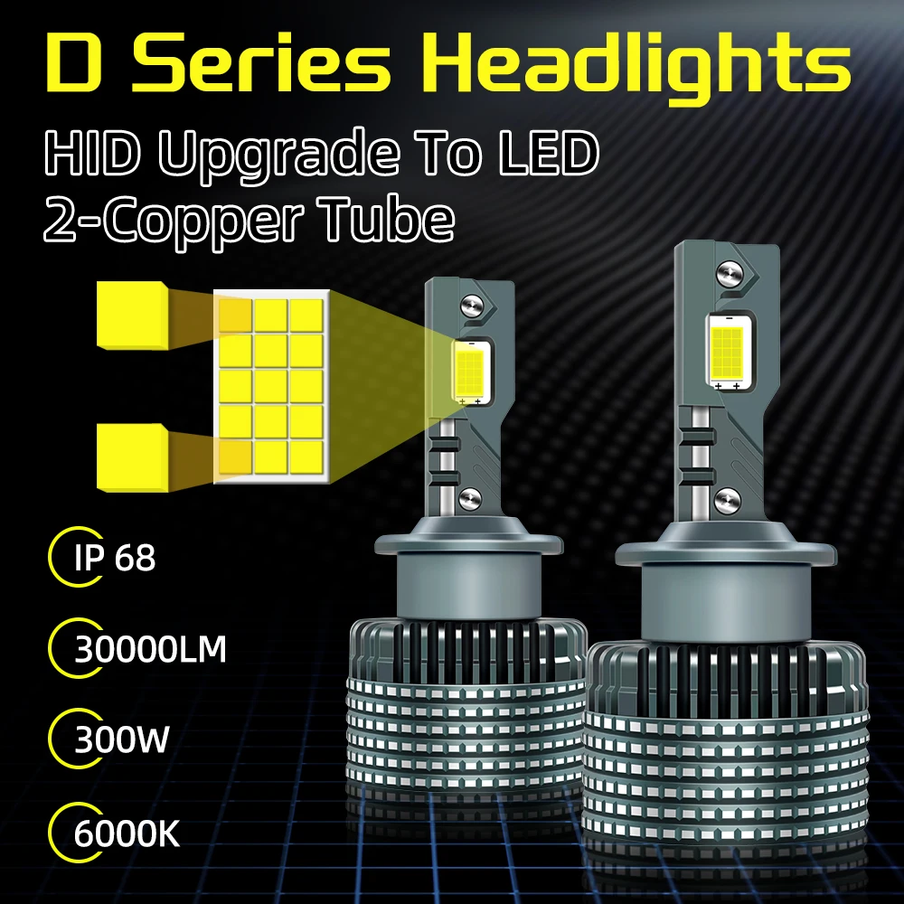 

2PCS D3S LED Headlights D1S D1R 300W 30000LM CSP Super Bright 2 Cooper Tube D2S D2R D4S D4R Car D3R Bulbs 6000K Auto Headlamp