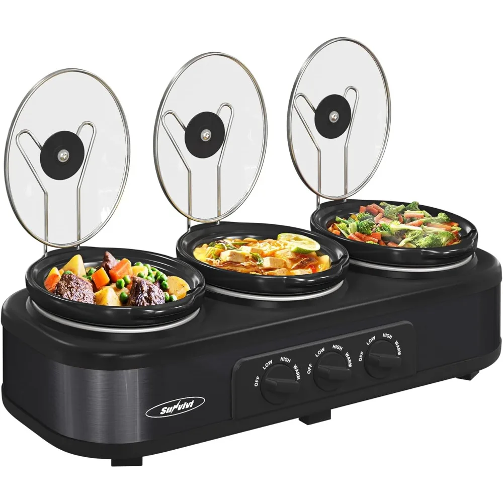 Slow Cooker, Servers and Warmer, with Adjustable Temp Stainless Steel Lid Rests,Removable Ceramic Pot, Slow Cooker