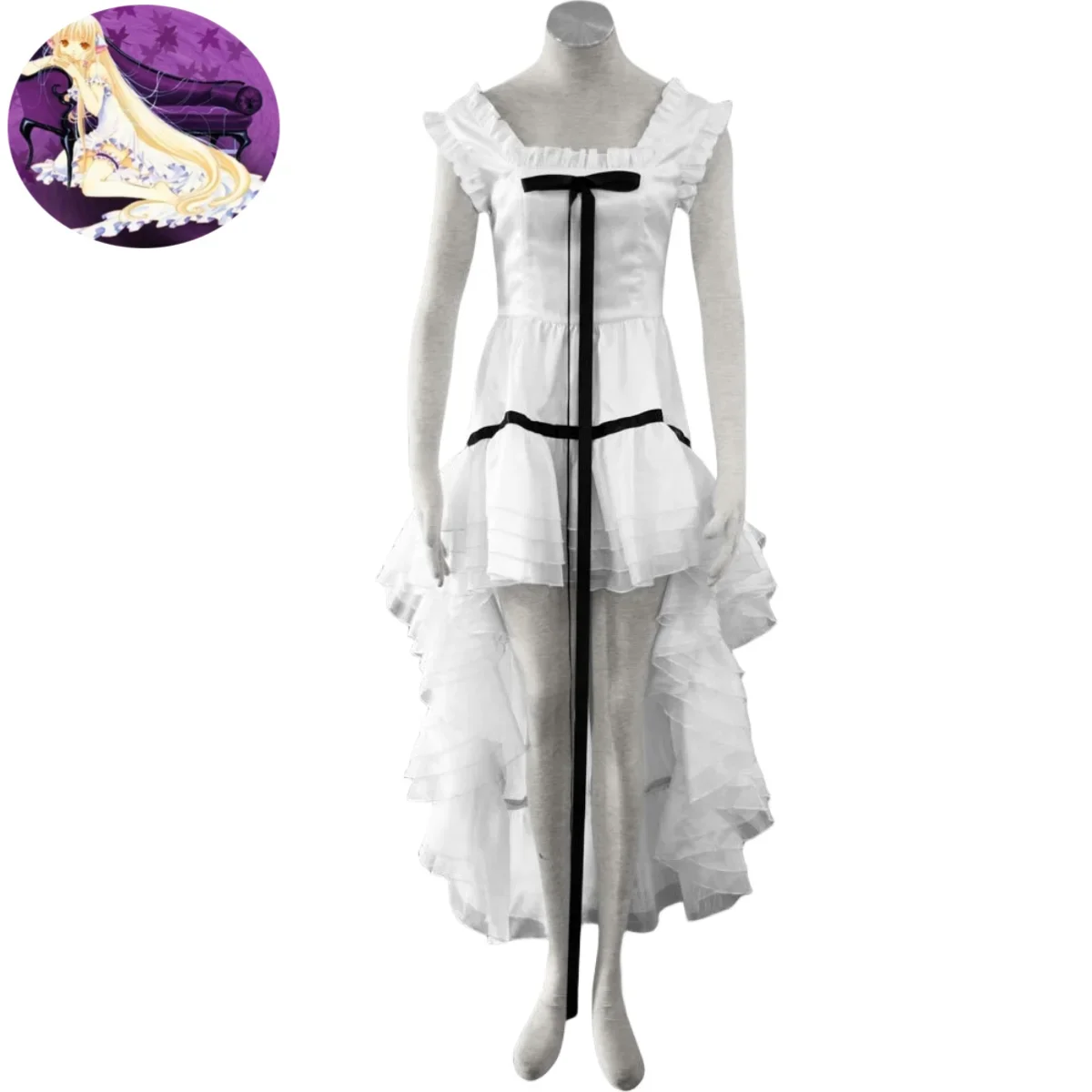 Anime Manga Chobits Chi Cosplay Costume Golden Wig White Princess Dress Woman Sexy Kawaii Halloween Birthday Party Suit