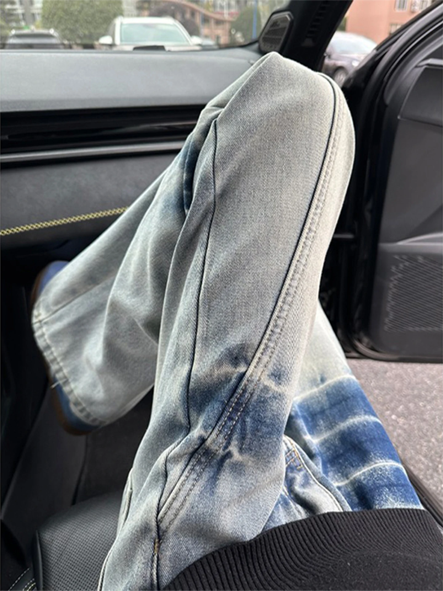 

Американские облегающие прямые джинсы, мужские утягивающие расклешенные брюки с изогнутыми лезвиями и диагональным вырезом, молодежная модная повседневная одежда