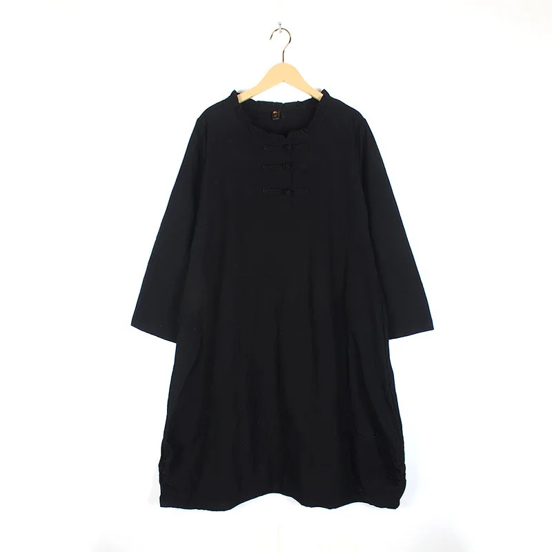 New 2023 Ladies Spring Summer Plus Size Dress For Women Large Size Long Sleeve O-neck Black Midi Dress 3XL 4XL 5XL 6XL