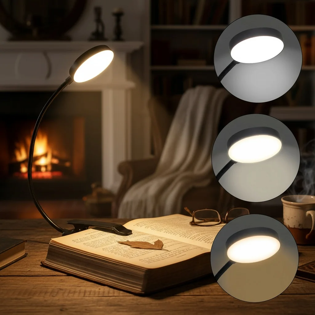 KEBINCPLED USB Charging Book Light Circular Black 600mAh Indoor Study Bedside Book Light Night Table Lamp LED Clip Light