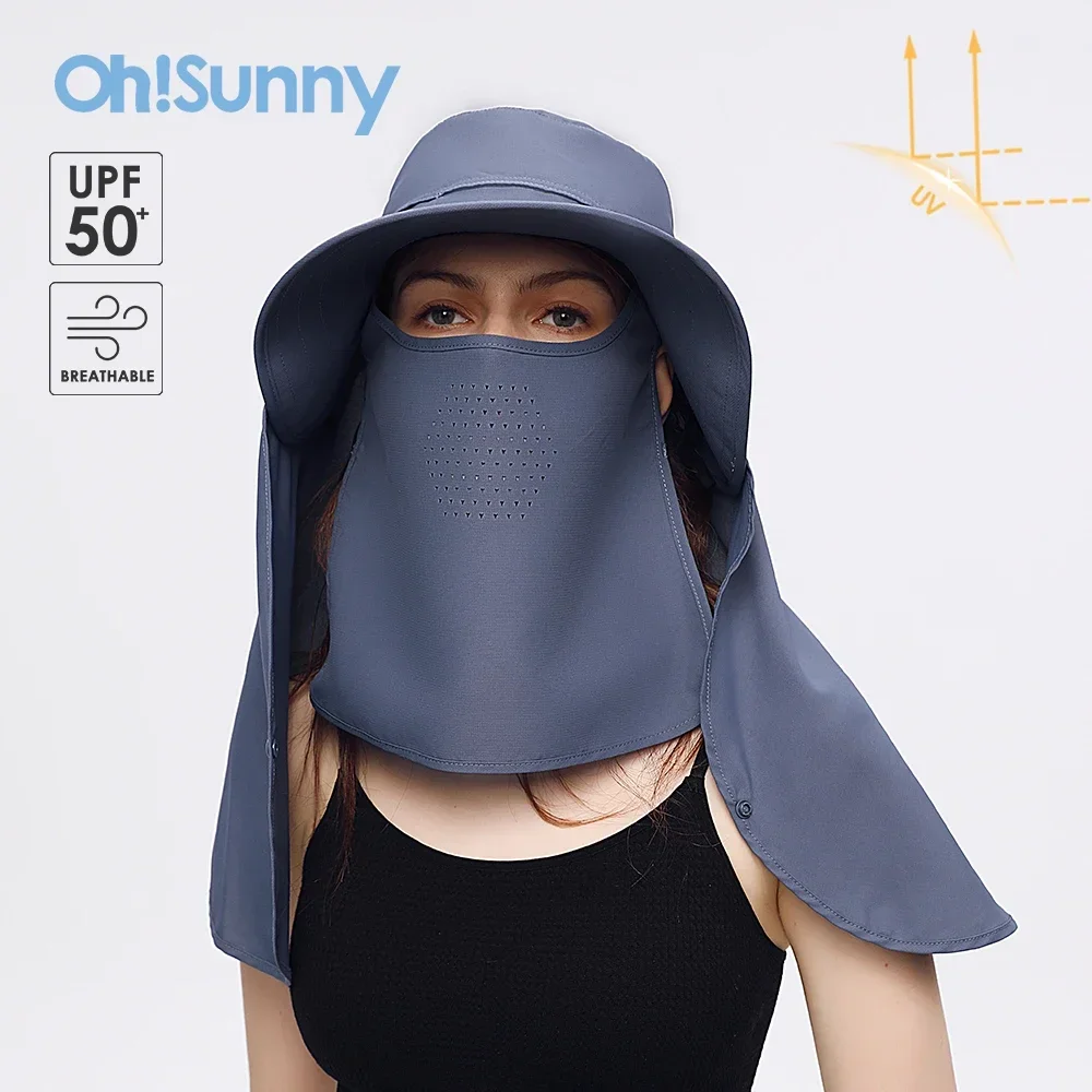 

Ohsunny Fishing Caps Outdoors Sunshade Shawl Mask Three in one Hats Women Men Comprehensive Sun Protection Waterproof Bucket Cap