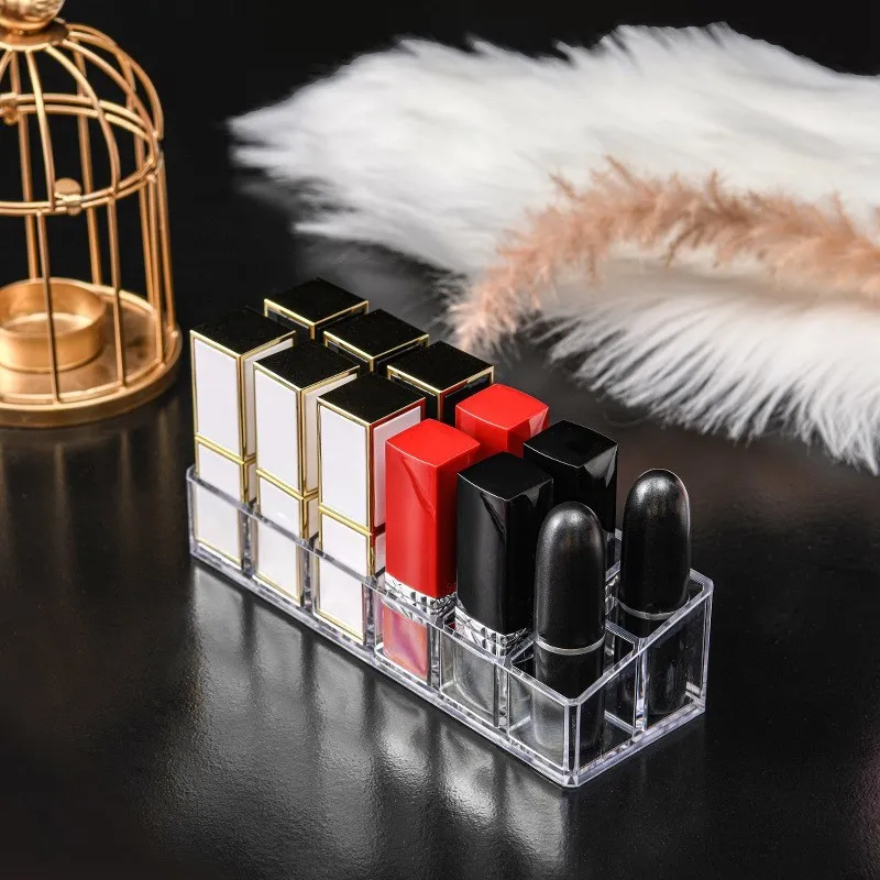 Hot Sale Transparent 12 Grids Acrylic Makeup Organizer Lipstick Holder Display Rack Case  Make Up Organizer Tool