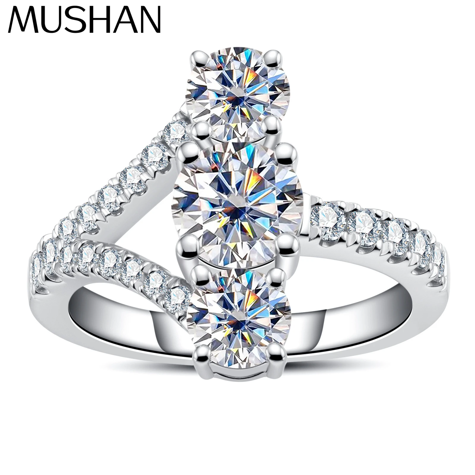 

MuShan Luxury Jewelry 925 Sterling Silver Ring Moissanite Stunning Ring for Ladies 18K Gold Plated MST Patent GRA Fine Rings