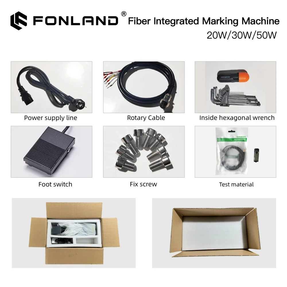 Maszyna do znakowania laserem światłowodowym Fonland 20W 30W 50W 1064nm Zintegrowana konstrukcja Projekt ciała Maszyna do znakowania Konstrukcja CNC