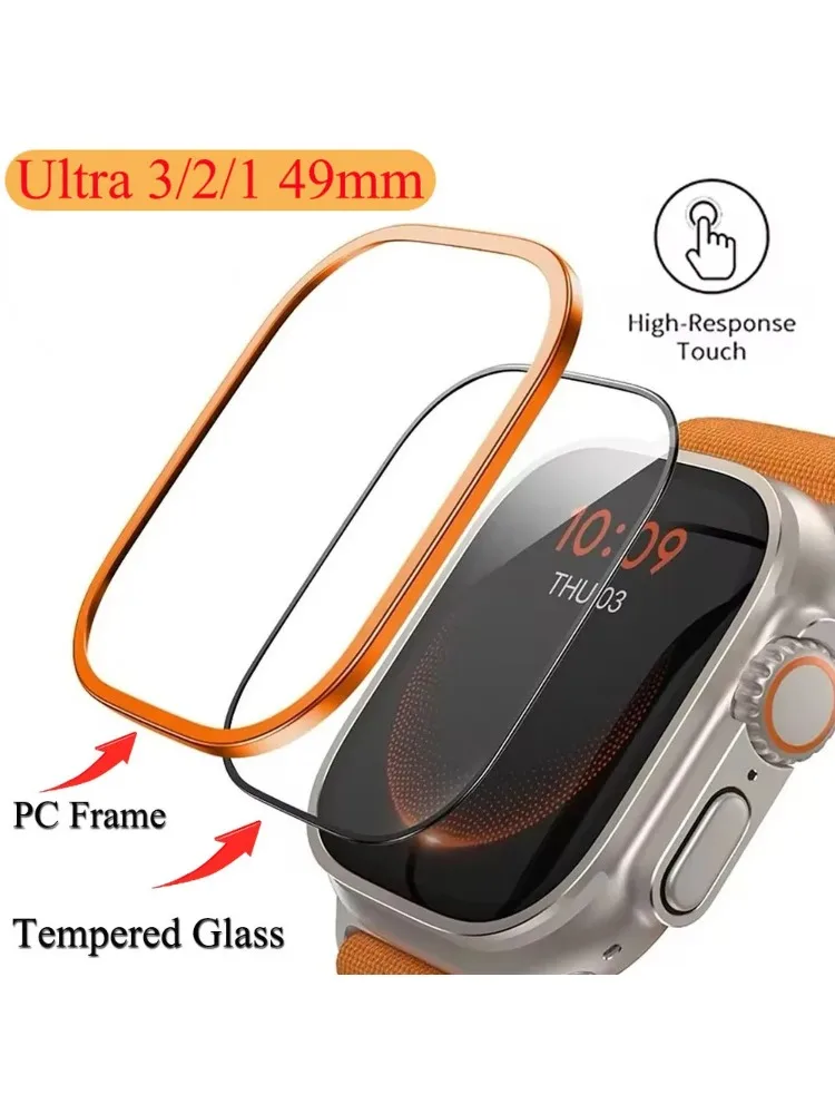Gehärtetes Glas für Apple Watch Ultra 3 49 mm, Titan-Metallrahmen, kratzfeste Folie, Serie Ultra 3/2, Displayschutzfolie, Zubehör