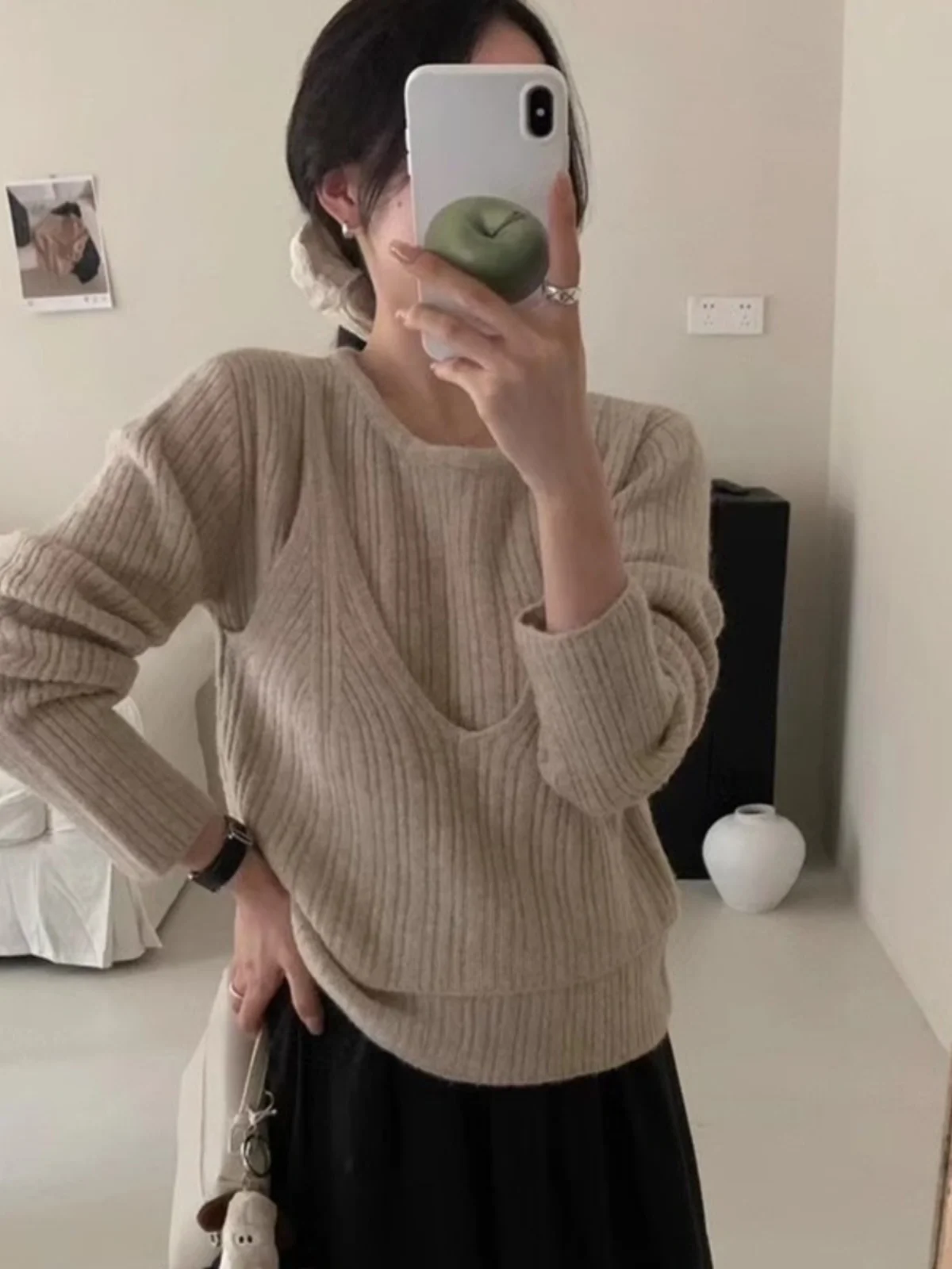 

Korean Sle round Ne Knitted Sweater Women's Autumn Winter Inner Wear Soft Bot Layer Trendy Base Color Top