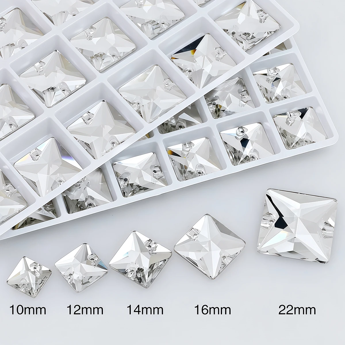 Square Crystal Glass Rhinestone Sew On Strass Stone with Two Holes Flat Back for Wedding Garment Ornament Clothes Bags Shoes