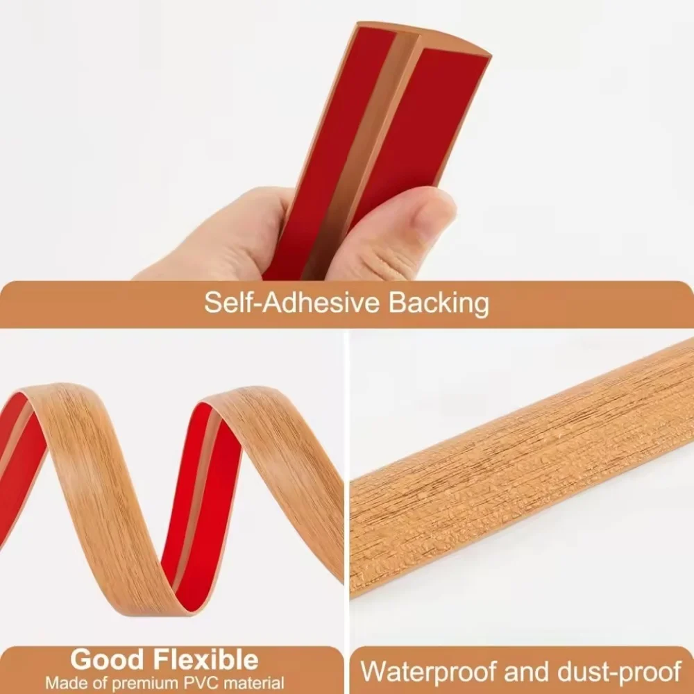 แถบปิดขอบพื้นแบบมีกาวในตัว ขนาด 118.11 นิ้ว x 1.18 นิ้ว สำหรับปิดขอบพื้นลามิเนตแบบแบน แถบปิดขอบพื้นกว้าง ทำจากพีวีซี