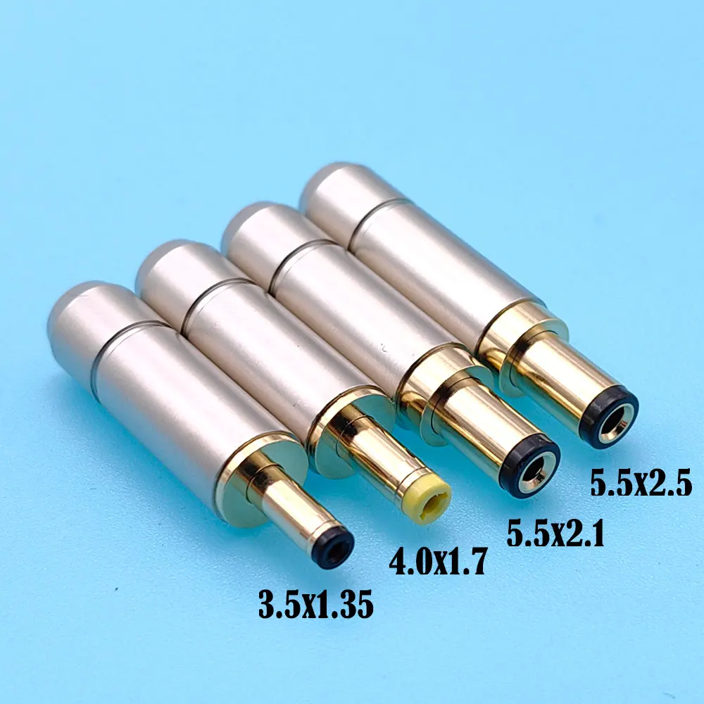 10Pcs Copper Housing Gold Plated 5.5 x 2.5 / 5.5 x 2.1 / 4.0x1.7 / 3.5 x 1.35 mm DC Power Jack Male Plug for Welding Line