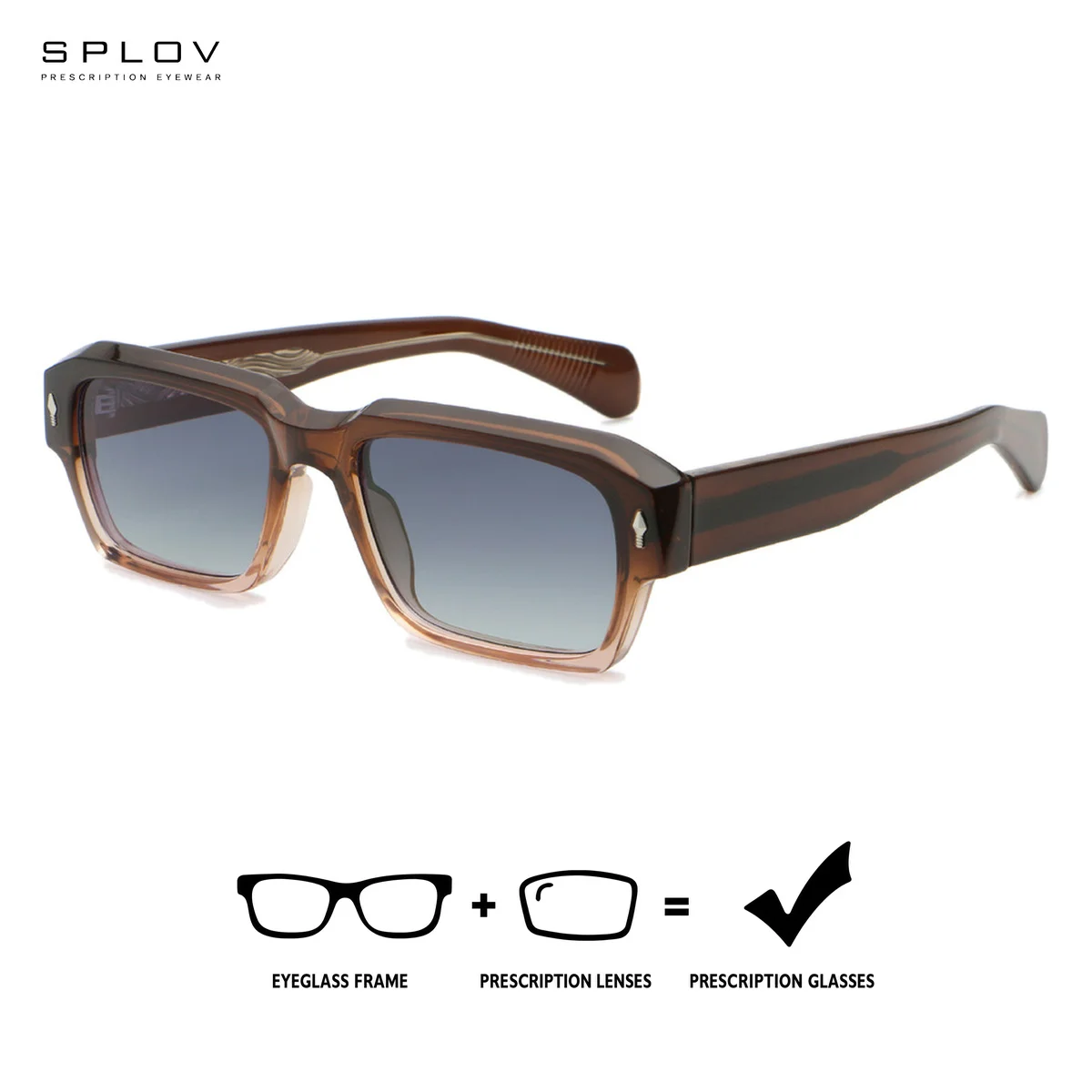 SPLOV Fashion Square Prescription Sunglasses Professional Customization Polarized Photochromic Anti Blue Light Sunglasses