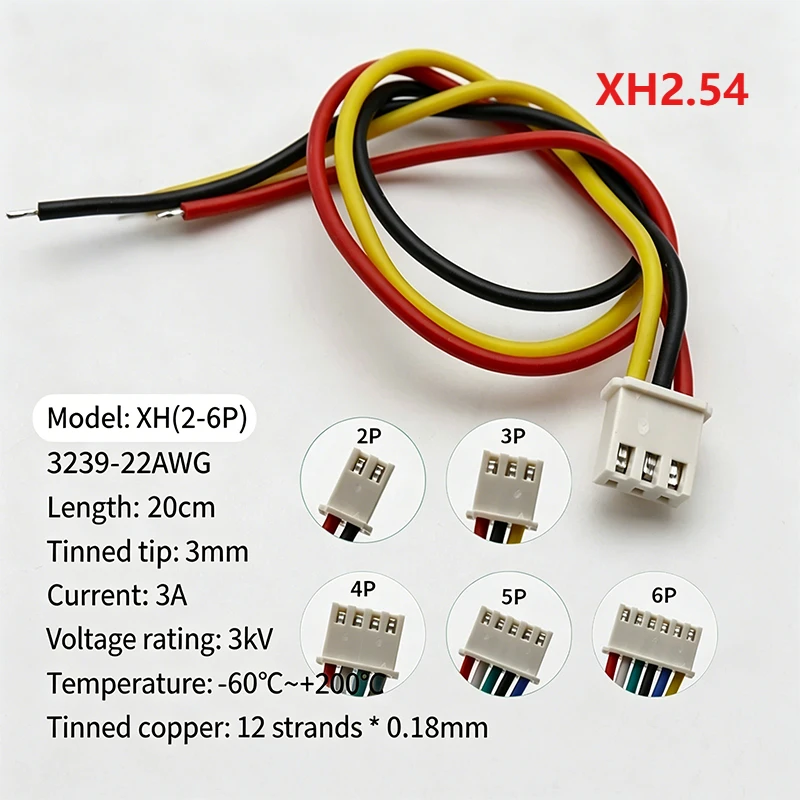 10pcs XH2.54 PH2.0 XHB HY2.0 Terminal Wire 2/3/4/5/6Pin High Temperature Silicone Cable UL3239 22AWG Pre-crimped Connector Wire