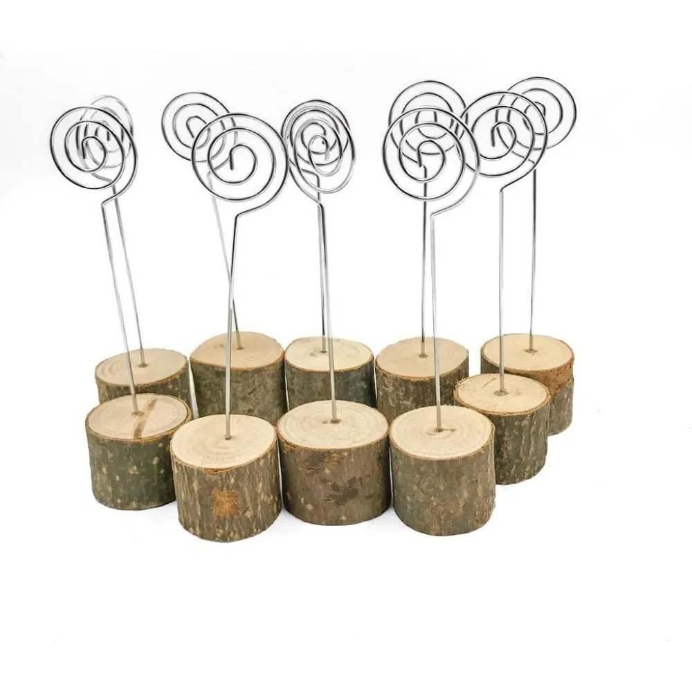 

Rustic Real Wood Base Wedding Table Name Number Holder Party Decoration Card Holders Picture Memo Note Photo Clip Holder (10pcs