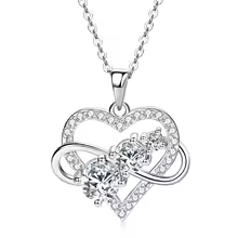 Lovely Yellow Gold CZ Pendant Heart 925 Sterling Silver - Silver Color