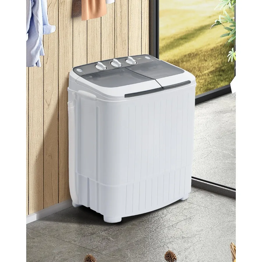 Mesin Cuci Mini Portable Twin Tub 16.5lbs, Mesin Cuci Semi Otomatis Kompak dengan Pengering, Mesin Cuci Portable Top Load untuk Asrama A