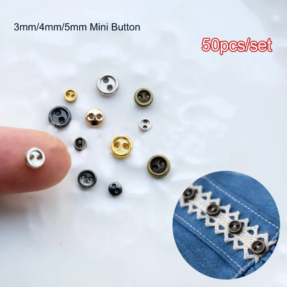 50Pcs/lot Mini Metal Buttons 3mm/4mm/5mm Handmade Cute DIY doll clothes round buttons Miniature Doll Clothes Accessories