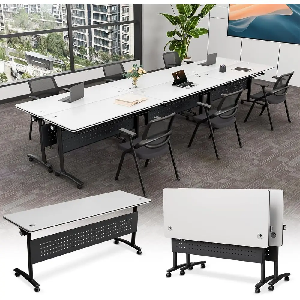 

Adjustable Height Training Tables with Wheels and Grommet, Ideal for Conferences and Classrooms
