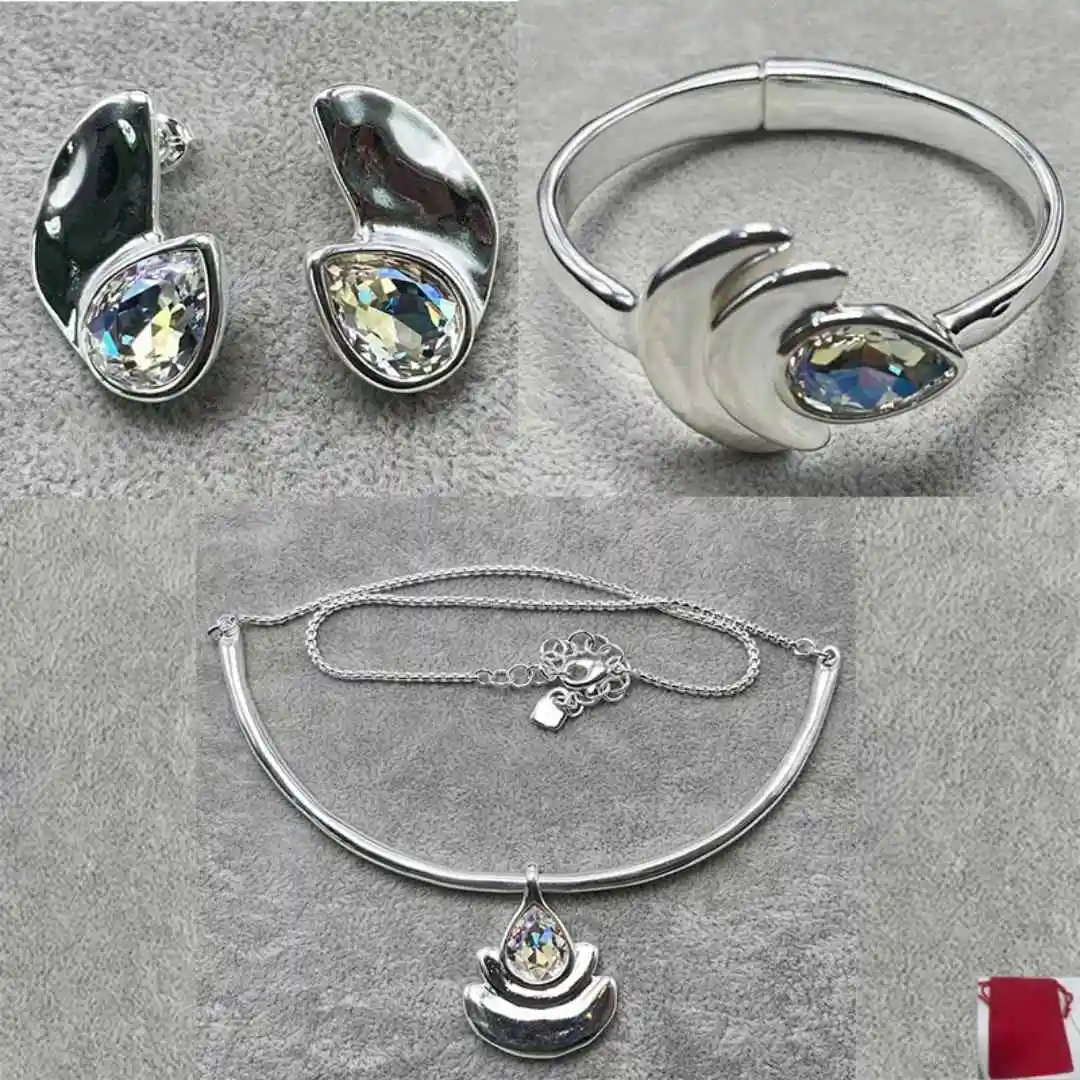 2026 Spain Sweet and Sparkling Water Drop shaped White Zircon Jewelry Three Piece Birthday Gift Set