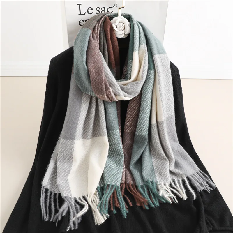 Elegant Warm Cashmere Women Winter Scarf Luxury Plaid Print Shawl Wraps Pashmina Bufanda With Tassel Travel Blanket Echarpe New